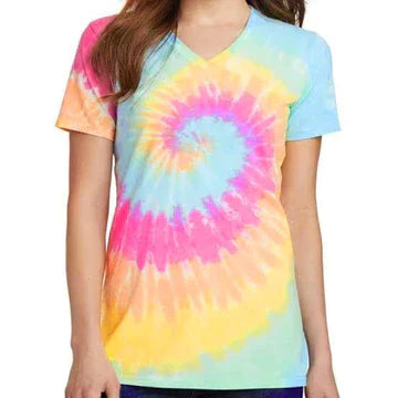 V NECK RAINBOW CIRCLE TIE DYE T-SHIRT  CH # 79